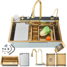 Gold Drop In Kitchen Sink Set Multifunctional Kitchen Worktop With Cutting Board