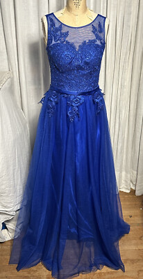 Babyonline womens Blue Tulle+Lace Event Gown Sz S/M pre-owned 