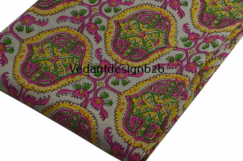 10 Yard Hand Block Geometric Print Cotton Fabric Multicolor Dress Material - Image 2 of 4