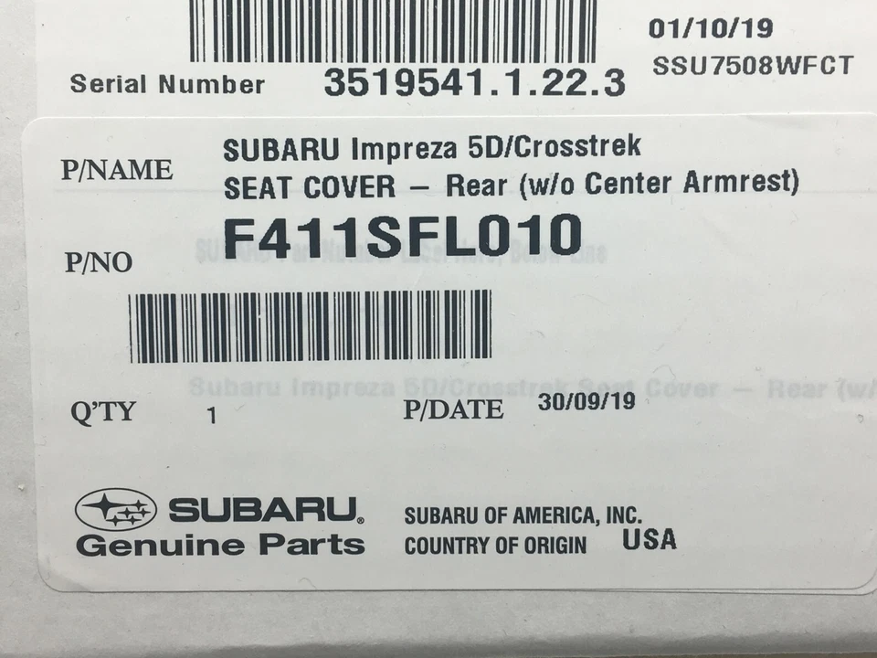 2018-2023 Subaru Crosstrek Impreza Rear Seat Cover w/o Armrest NEW F411SFL011 - Image 2 of 2