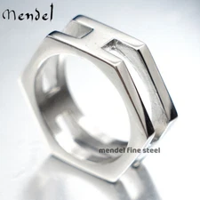 MENDEL Cool Mens Fashion Geometry Hexagon Ring For Men Stainless Steel Size 7-13