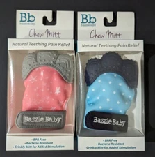 Bazzle Baby: Chew Mitt: Pink Or Blue: Natural Teething Pain Relief: NEW IN BOX