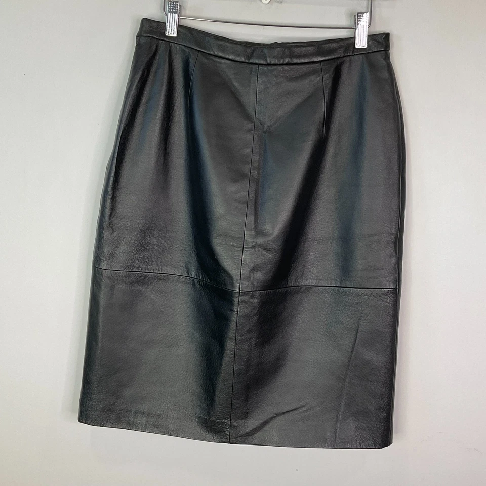 Falda de cuero vintage Jones Wear para mujer talla 10 forrada panel negro Foto 2 de 4