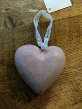 Pale pink vintage distressed wooden hanging heart 8 cm decoration