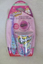 Shopkins Toothbrush Set Toothbrush Rinsing Cup and Cap New