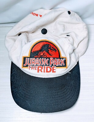 Vintage 90s Universal Studios x Jurassic Park The Ride Hat Cap White Red  Logo