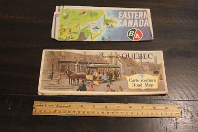 Lot of 2 Vintage 1961 Road & Travel Maps of Canada Quebec Eastern Provinces