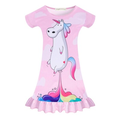 Cute Toddler Girls Unicorn Nightgown Nightshirt Pajamas Nightdress Sleepwear