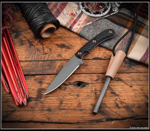 RMJ Tactical Sparrow Knife Tungsten Cerakote Nitro-V Blade Black G-10 w/Sheath
