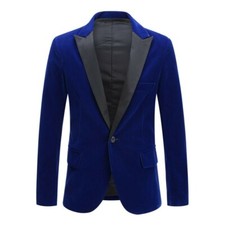 Hommes Velours Pic Revers Costume Veste Unique Boutonnière Blazer Manteau Formel