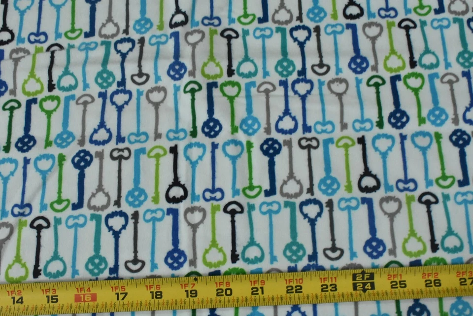 35" Long, Colorful Old-Fashion Keys on White Flannel, Kaufman, Wells, P8180 - Image 2 of 4