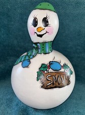 Snowman Handpainted Gourd Winter Holiday Christmas Decor with Scarf Hat Cute  H