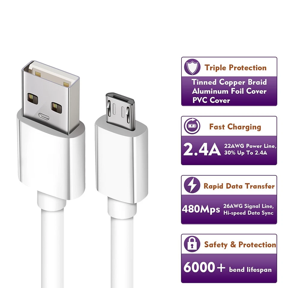 3/6FT Micro USB Fast Charger Data Sync Cable Cord For Samsung Galaxy S5 S6 S7 - Image 4 of 4