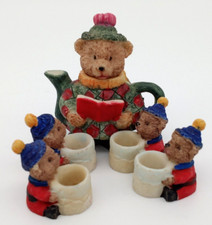 Winter Bears Miniature Tea Set 6 Piece Teapot Cups Plate Resin 1995 Vintage
