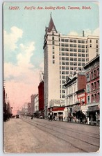Postcard Pacific Avenue Looking North, Street Action, Tacoma Washington Unposted