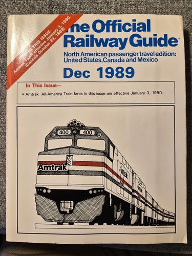 Official Railway Guide Dec 1989 Amtrak Timetable North America Travel Guide