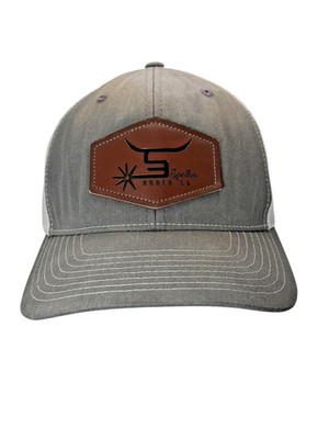 Spin Em Rodeo Co Mesh Trucker Snapback Hat Men Gray White Leather Patch