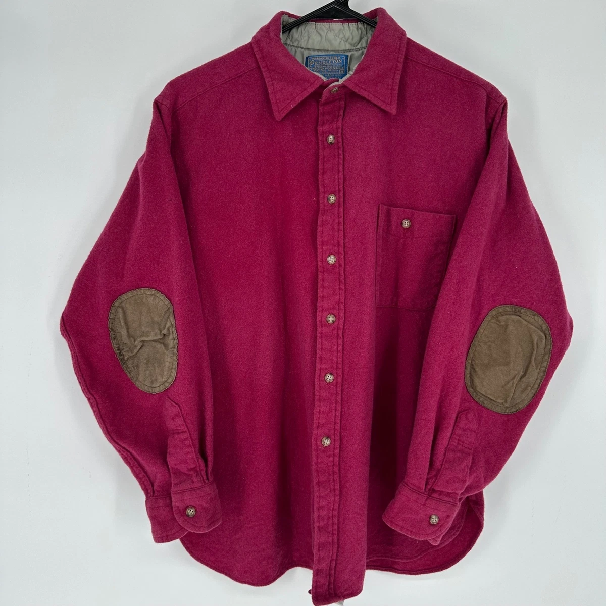 Vintage Pendleton Wool Shirt Mens XL Magenta Pink Elbow Patches