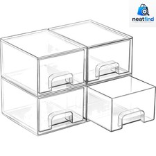 Durable Clear Storage Drawers - 4 Pack with Built-in Handles Non-Slip Feet