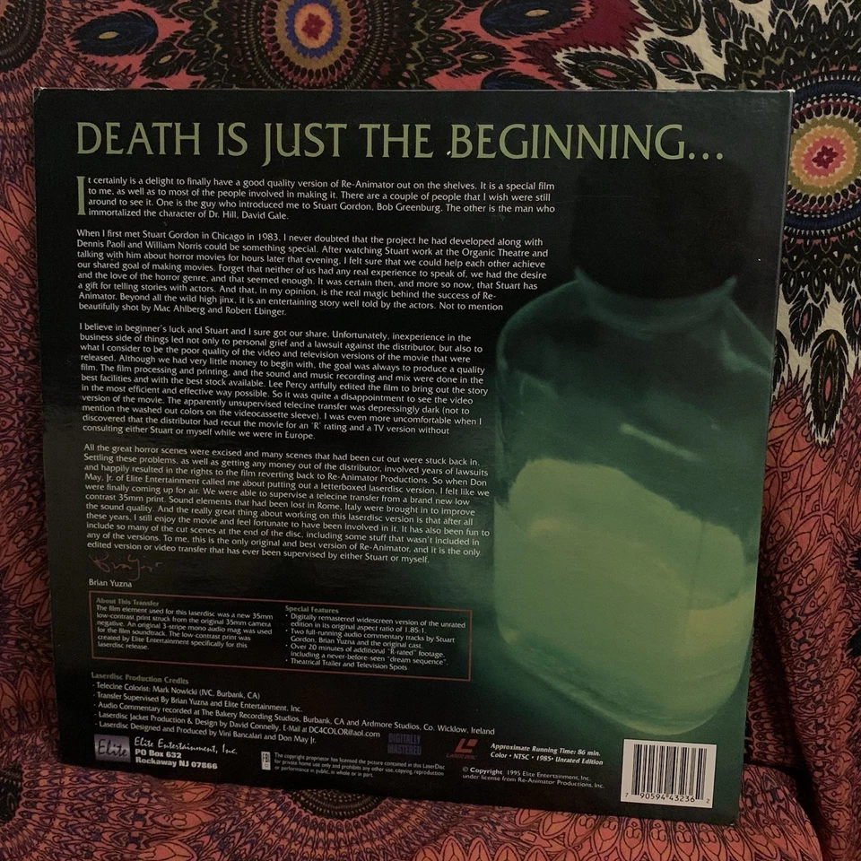 RE-ANIMATOR 10th Anniversary (Laserdisc, 1985) Jeffrey Combs Lovecraft Horror - Image 2 of 4