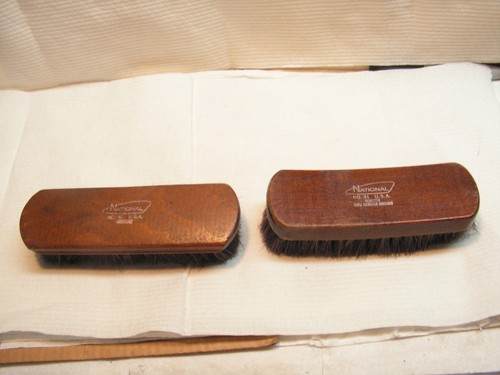 Vtg NATIONAL USA 100% Sterilized Horsehair & Wood Shoe Shine Brush No. 30 & 31