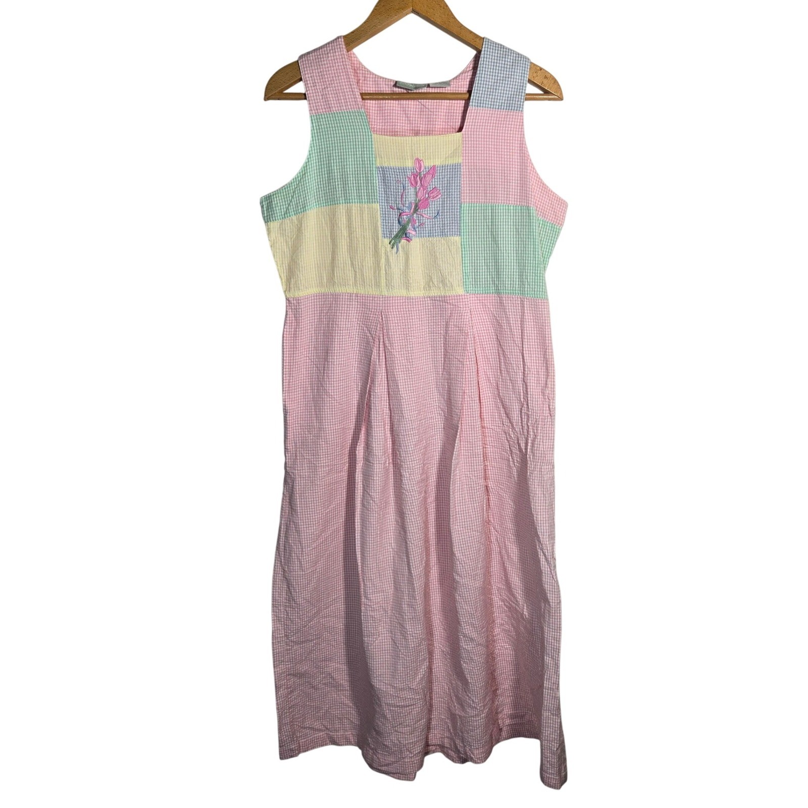 Vtg 220 Hickory Gingham Patchwork Embroidered Mid… - image 1