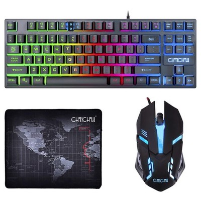 87 Keys TKL Gaming Keyboard and Mouse Combo, Wired LED Rainbow Backlit Keyboa...