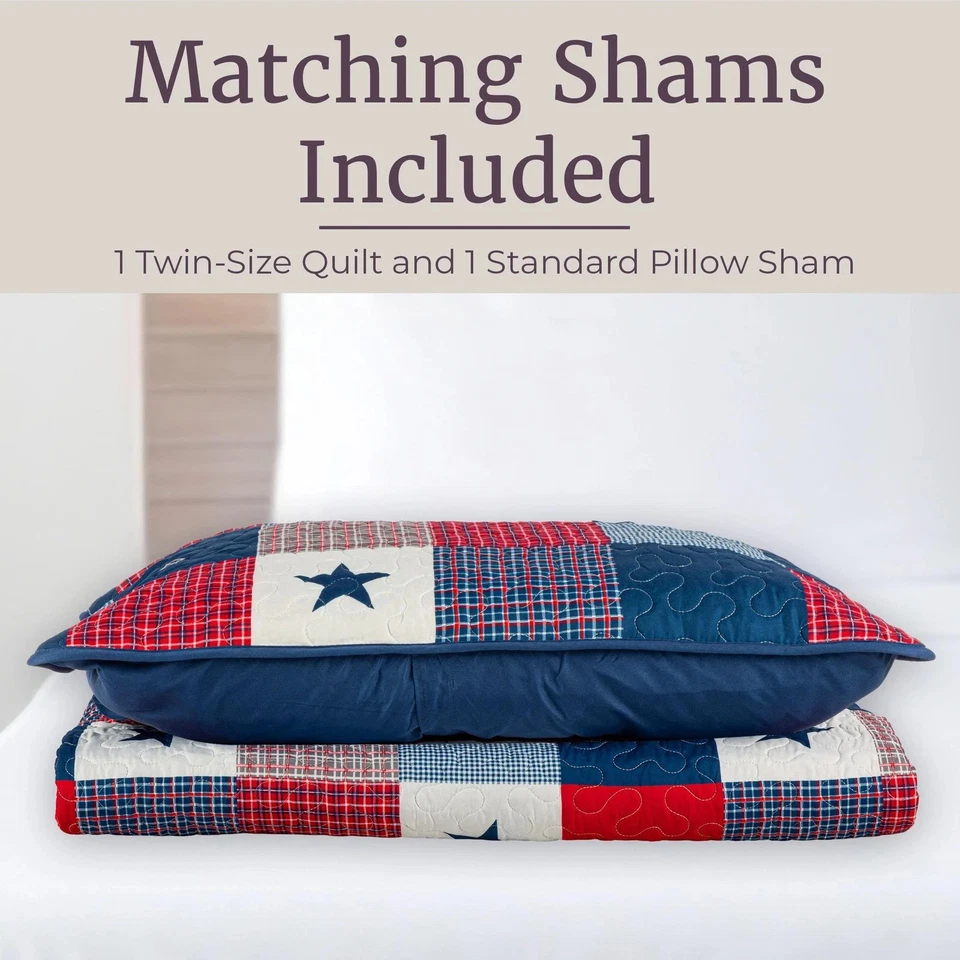 Juego de edredón patriótico Caroline de 2 piezas - Microfibra Americana Stars and Plaid P... Foto 4 de 4