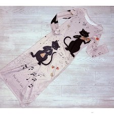 Vintage misslook maxi long sleeve four cool cats black cats playing music dress