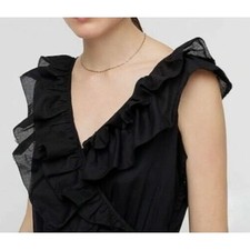 J. Crew Ruffle Front Tiered Maxi Dress Pockets Black Women's Capsule Cotton