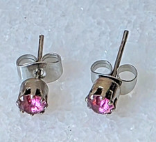Silver Tone Metal pink Stud Earrings ..