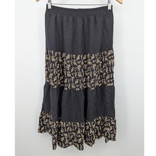Vintage Black  Cream Polka Dot  Floral Skirt Size Medium 12 - 14 Made in USA