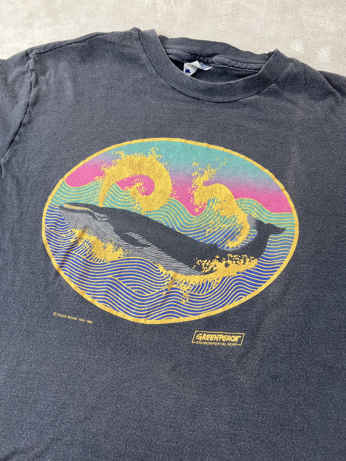 Camisa De Colección Greenpeace Para Hombre Pequeña Ballena Océano Gráfico Ambiental Años 80 EE. UU.