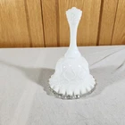 Vintage Fenton Art Glass Silver Crest Spanish Lace Milk Glass Bell White Ruffled