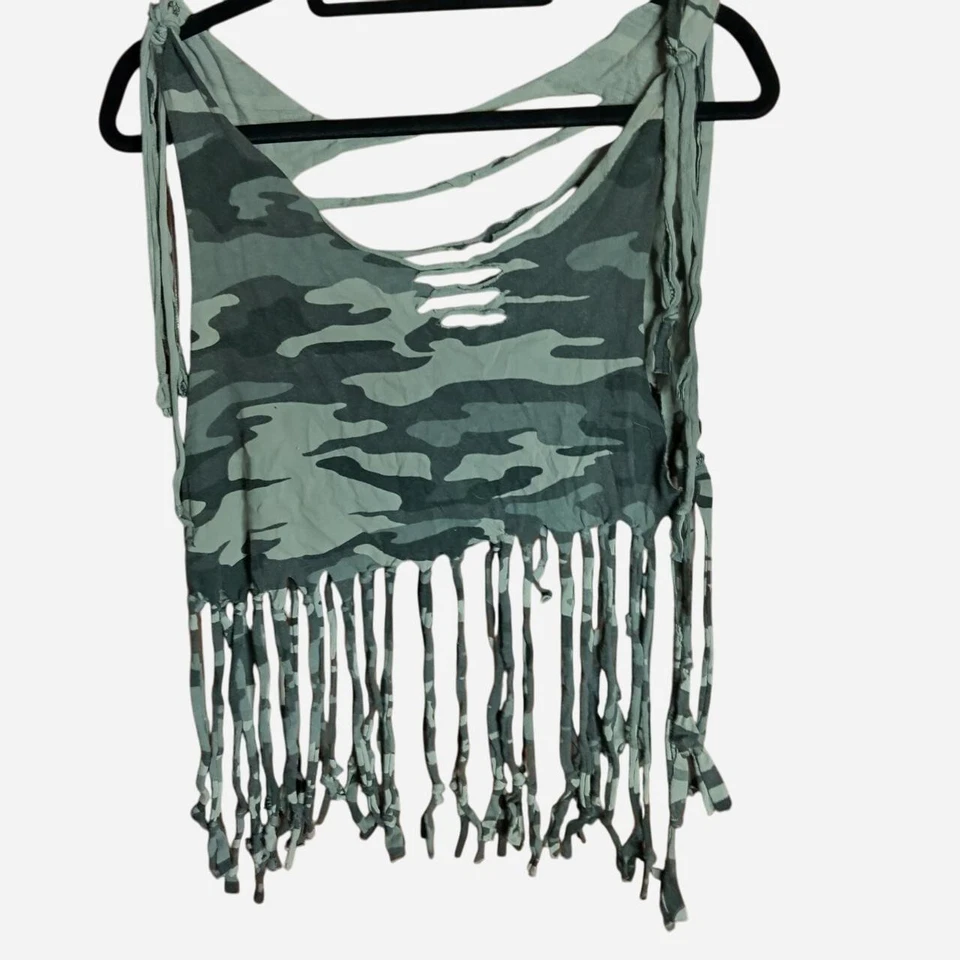 Camisetas sin mangas hechas a mano envejecidas con flecos, espalda abierta Foto 2 de 4