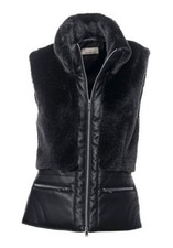 Lederimitat Weste Webpelzweste von Mandarin Schwarz Gr. 34