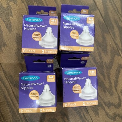 4 Pks Lansinoh NaturalWave Baby Bottle Nipples, Fast Flow Anti-Colic 2 ct Each 