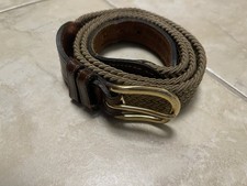 Unisex Leather Covered Buckle Woven Stretch Belt - Brown color size Large
