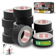 XFasten Black Gaffers Tape 2 Inch x 30 Yards 12-Pack, 1080ft ,