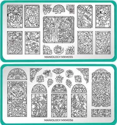 HTF Maniology nail stamping plates MXM055 MXM056 Set Stained Glass Window Animal