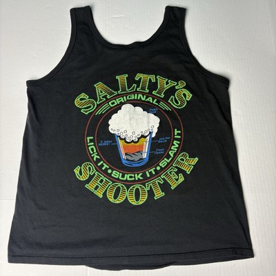 Vintage Saltys Shooter Adult XL Tank Top Black Lick Suck Slam It Panama City Bar