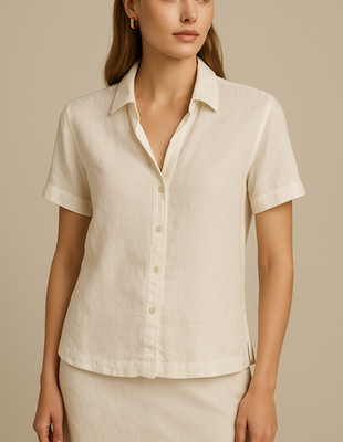 James Perse Linen Shirt Women's M White Short Sleeve Button Front NWT $225