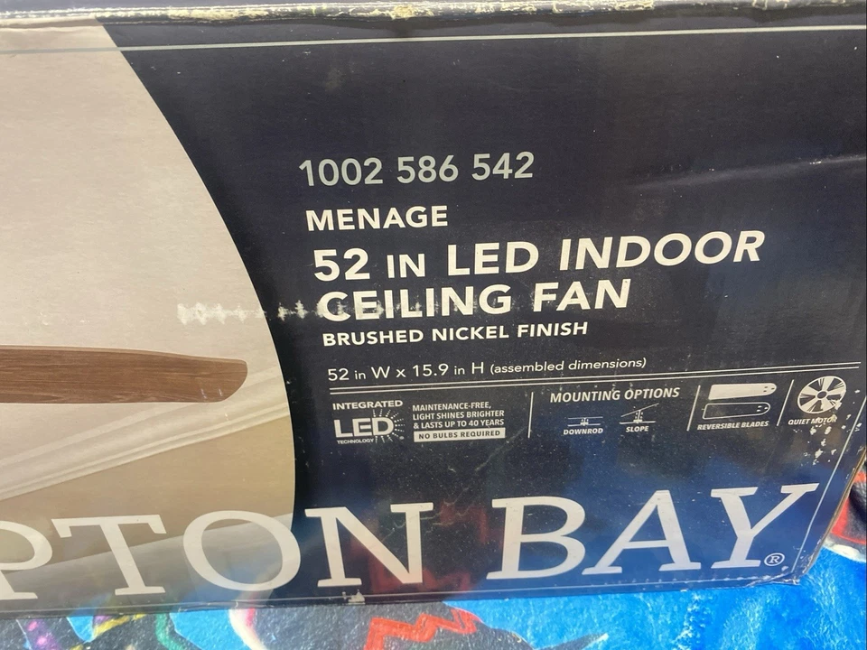 Hampton Bay Ménage 52" LED Ceiling Fan, Low Profile, Brushed Nickel -Read - Image 2 of 4