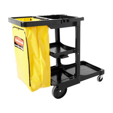 Commercial Traditional Janitorial 3-Shelf Cleaning Cart, Wheeled with Zippered Y