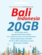 Bali Indonesia 10 days 20GB Data Travel SIM card 5G/4G Telkomsel