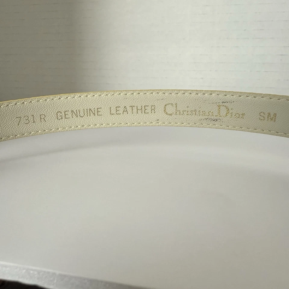 Vintage Christian Dior Tan/Gold Leather Belt with Gold Buckle Size Sm - Image 2 of 3