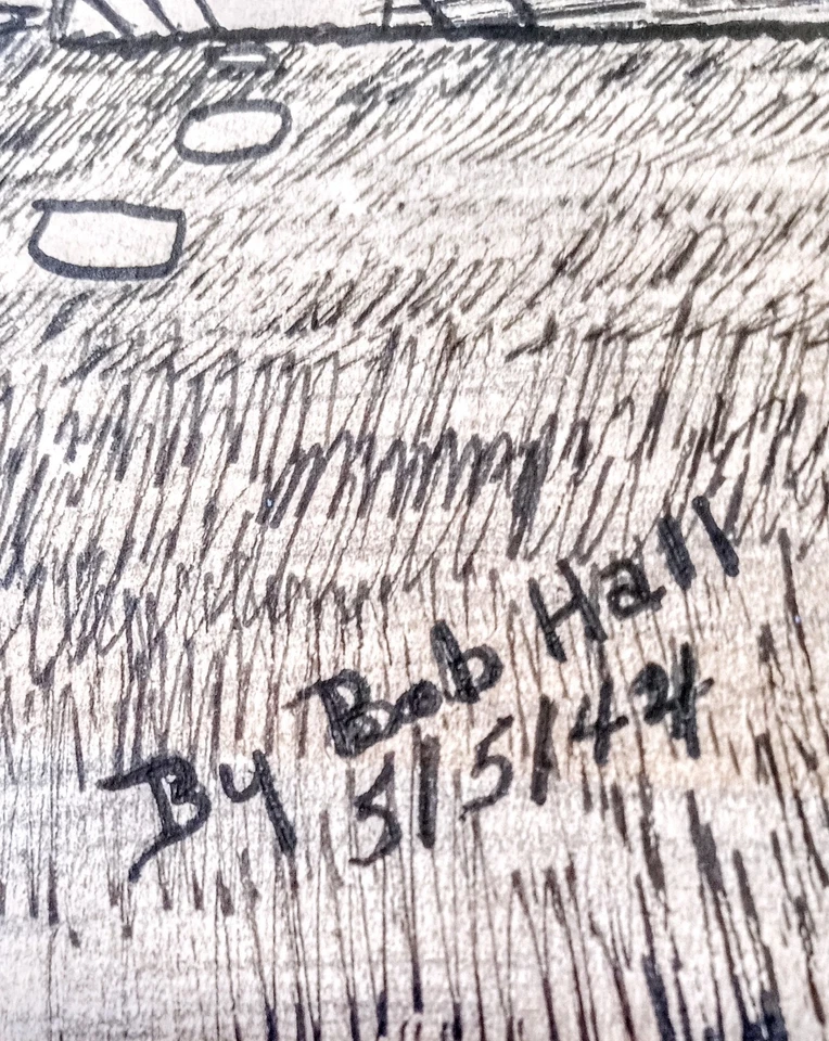 Dibujo a tinta a pluma original del artista listado BOB HALL 5-5-1944 modernismo americano  Foto 2 de 4