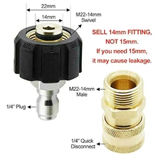 Quick Connect M22 to 1/4" Gun to Wand Pressure Washer Hose Connector Adapter Set