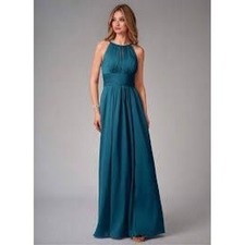 Azazie Bonnie Bridesmaid Dress Peacock Blue Chiffon Halter Maxi Formal Gown