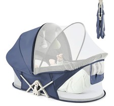 Travel Baby Bassinet Pop-Up Crib w/ Mosquito Net  Shade Canopy Blue